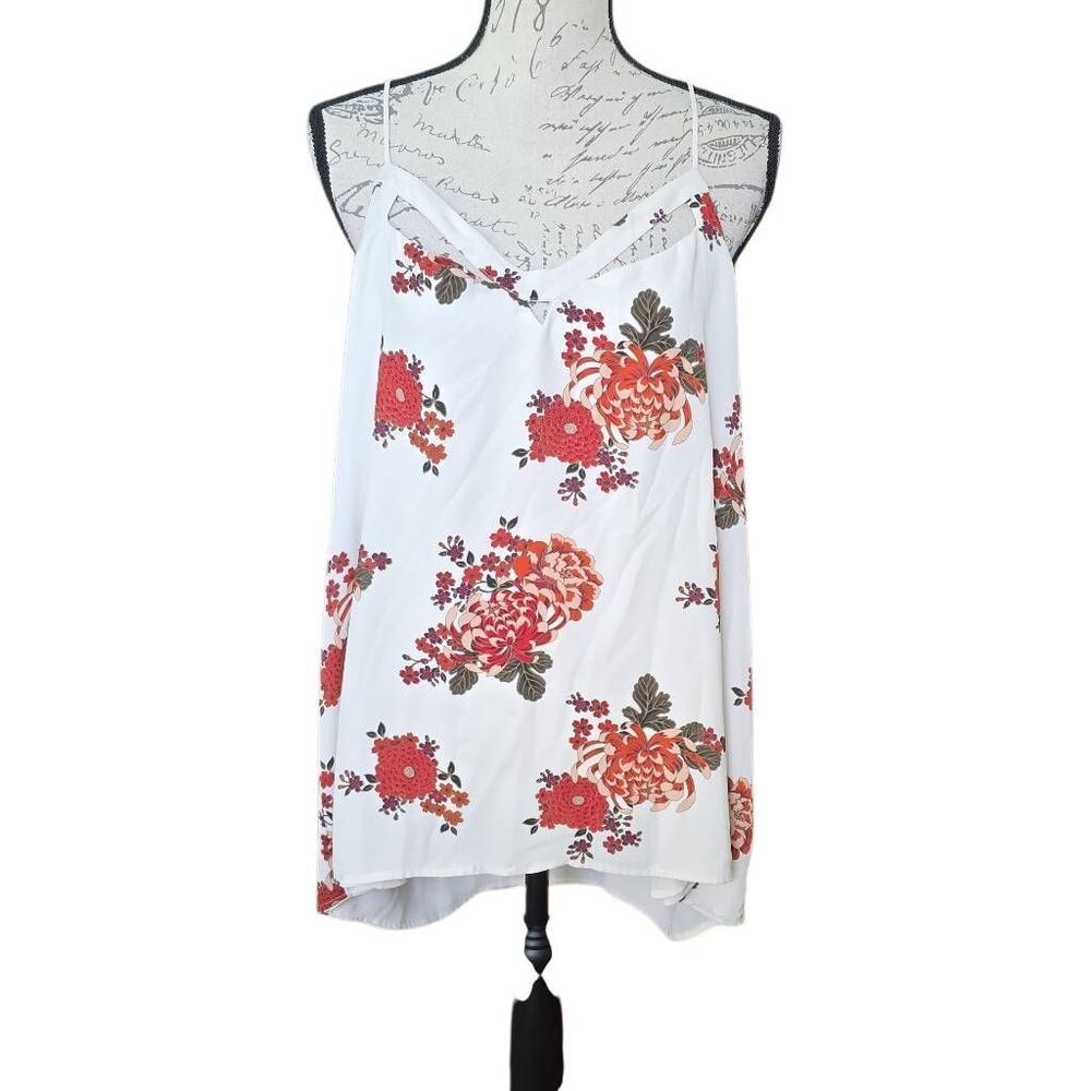 Express Women's Size XL White Red Floral Barcelona Cami Blouse
